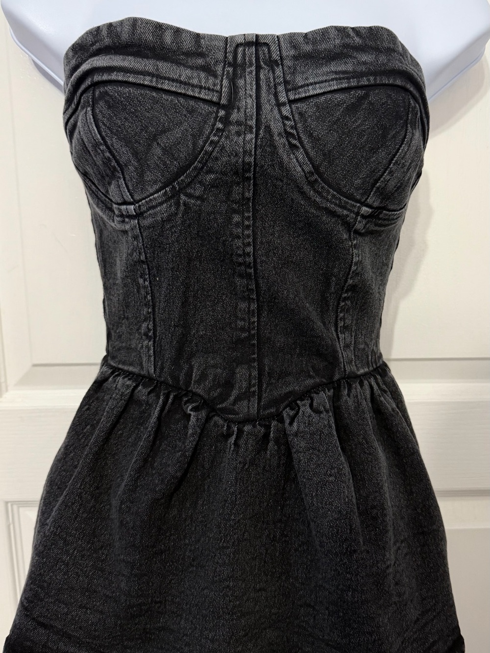 Strapless Black Denim Corset Crop Top